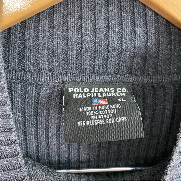 Polo Jeans Ralph Lauren Grey Ribbed‎ High Neck Sweater Women’s Size XL - Picture 3 of 6